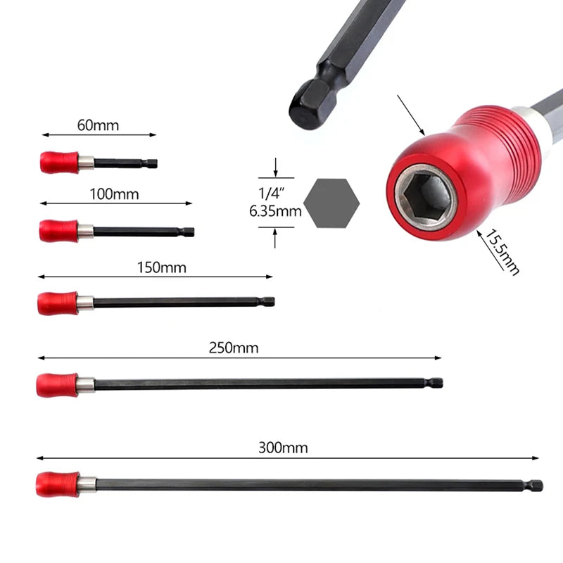 1/4" Magnetic Bit Holder 60-300mm Screwdriver Drill Bit Holder Hex Shank Magnetic Bit Extension for Screw Bit