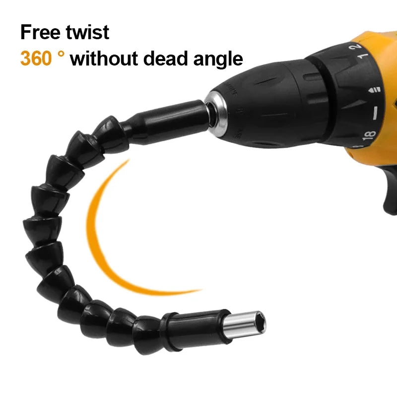 Flexible shaft extension bit holder for drills or impacts.